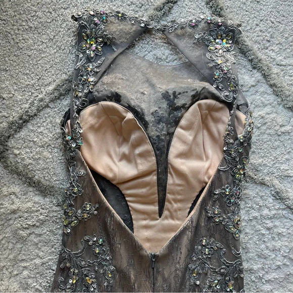 JVN BY JOVANI PROM PAGEANT FORMAL LONG MAXI DRESS GOWN silver nude cutout 2 - Picture 13 of 16